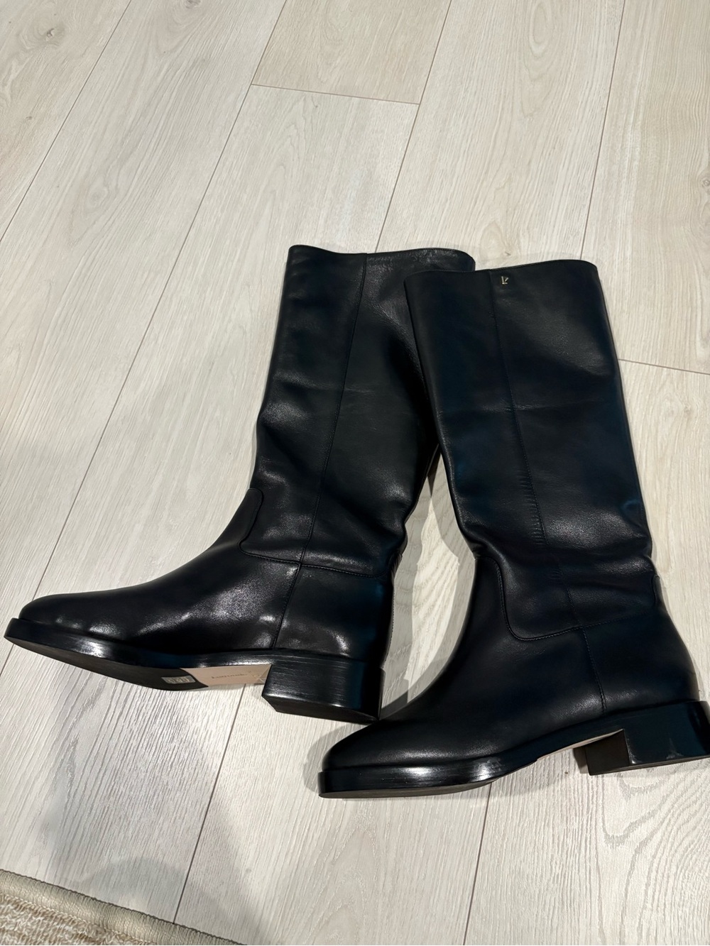 Larroude Black Leather Mid-Calf Heeled Boots